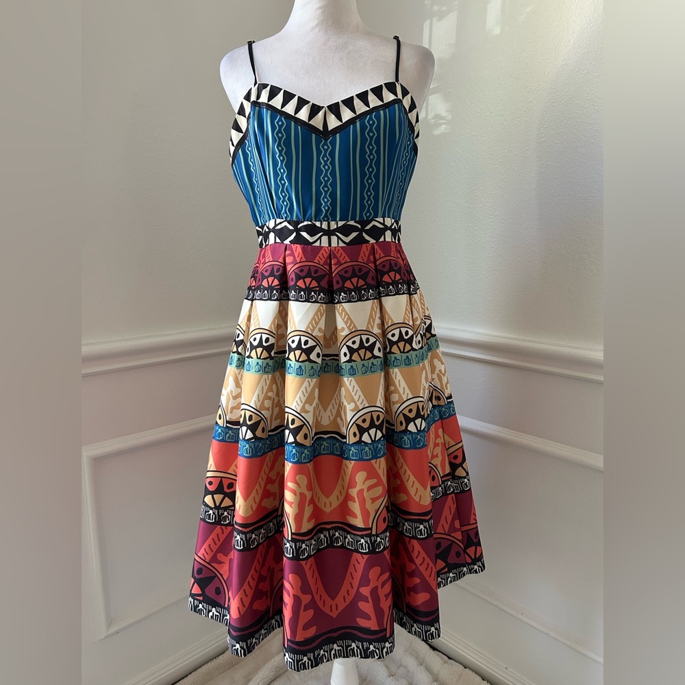 Champagne & Strawberry Multicolor Geometric Print Women's Dress, Size M